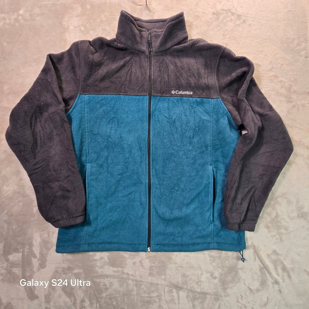 Columbia Sportswear Fleece Jacket XL Teal Blue Grey Colorblock Full Zip Outdoor
